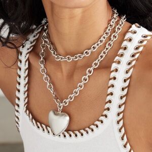 Roxanne Assoulin Puffy Heart Necklace | Silver Tone